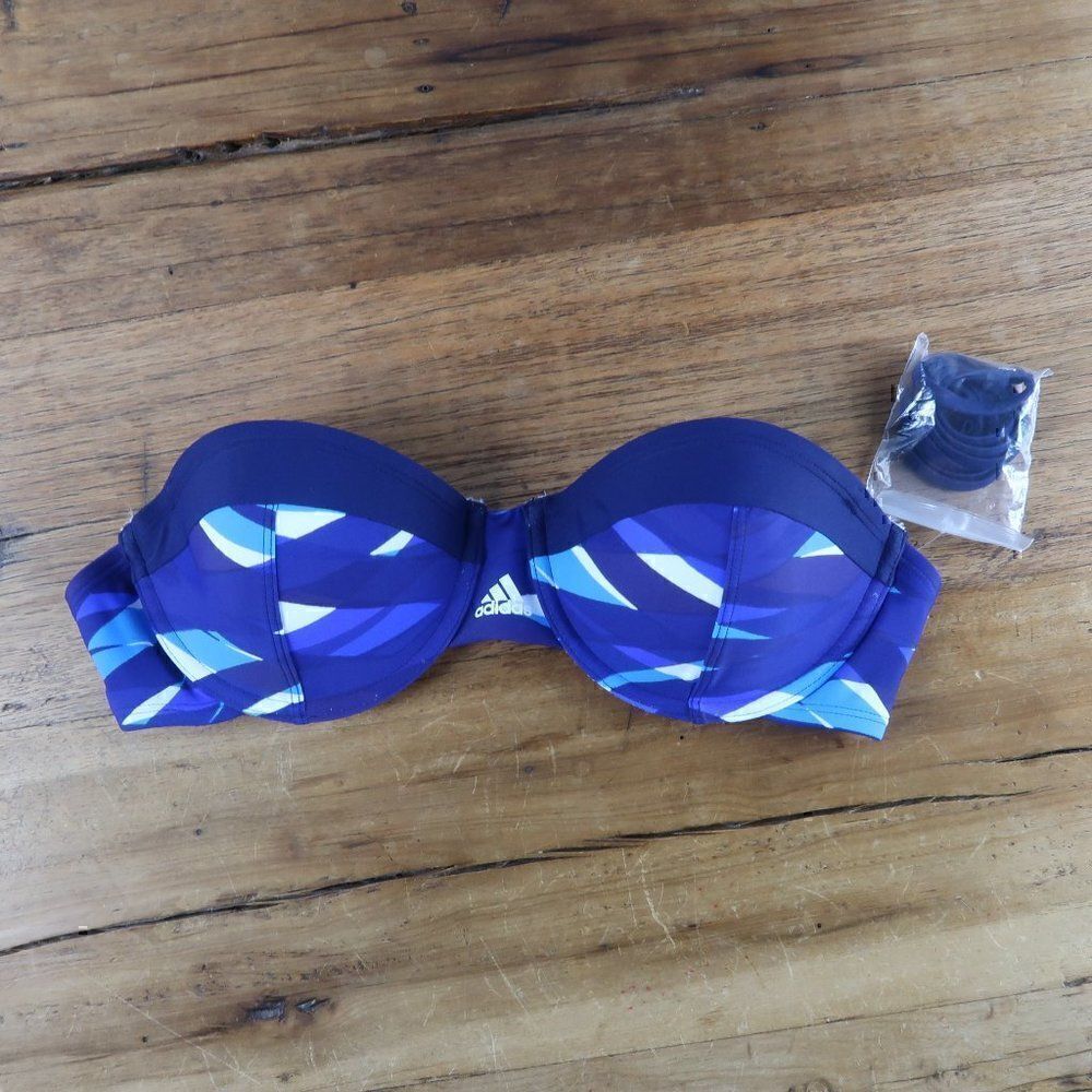 ADIDAS BLUE BANDEAU STYLE BATHING SUIT SWIM TOP SIZE LARGE